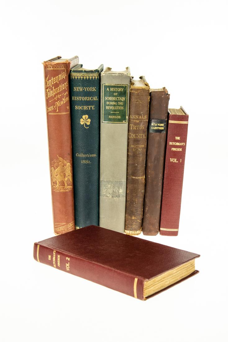 7V REVOLUTIONARY WAR IN NEW YORK STATE Antique: 7V REVOLUTIONARY WAR IN NEW YORK STATE Antique Decorative Gilt Leatherbound Dutchman′s Fireside James Kirke Paulding Complete Gazetteer Horatio Gates Spafford Fold‐Out Facsimile Ma