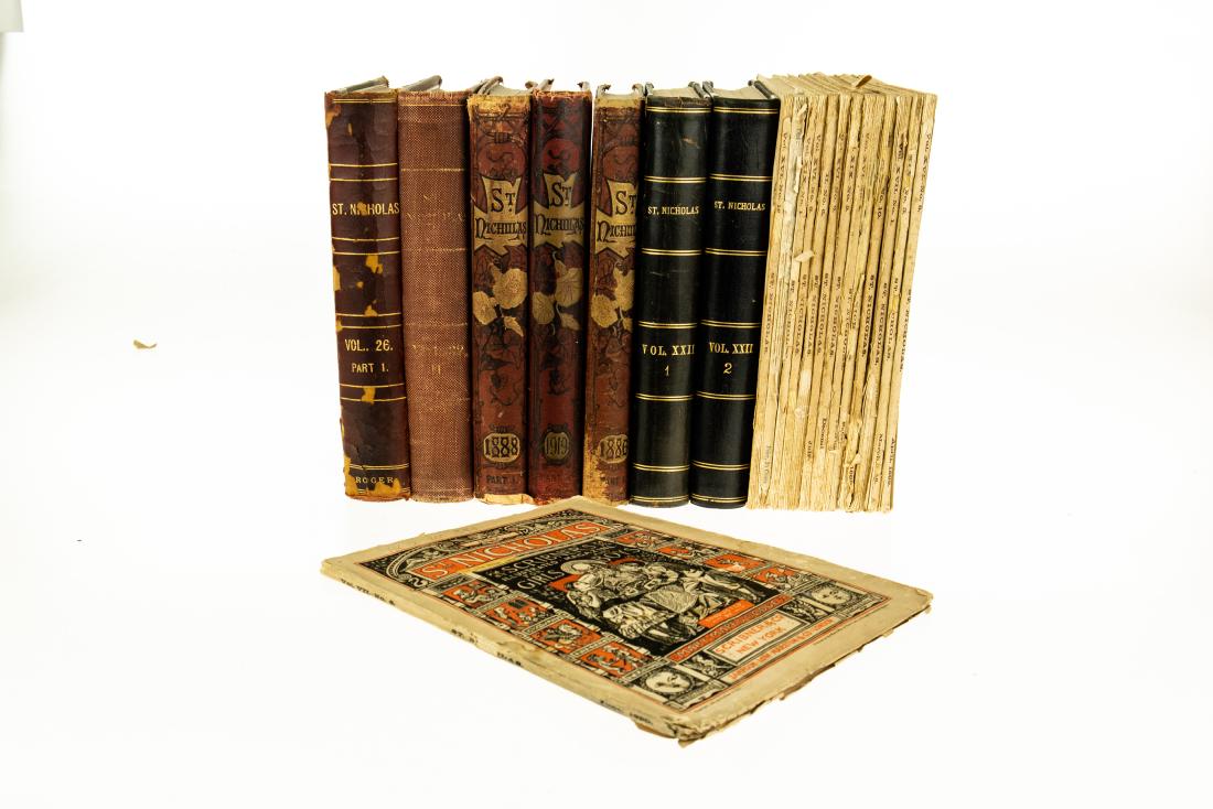 21V ST NICHOLAS MAGAZINE 1880‐1919 Bound: 21V ST NICHOLAS MAGAZINE 1880‐1919 Bound Individual Issues Illustrated Photographs Decorative Gilt American Children′s Monthly Mary Mapes Dodge Poems Stories Essays Drawings St Nic