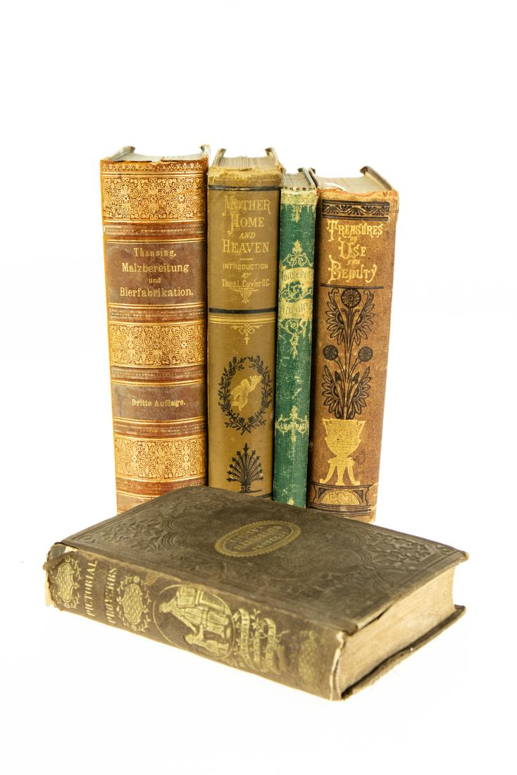 5V DECORATIVE ANTIQUE BINDINGS Leatherbound Victorian: 5V DECORATIVE ANTIQUE BINDINGS Leatherbound Victorian Gilt Marbled First Edition Proverbs John W Barber Scarce Illustrated Fold‐Out Household Elegancies Decorations Mrs C S Jones Henry T Wil