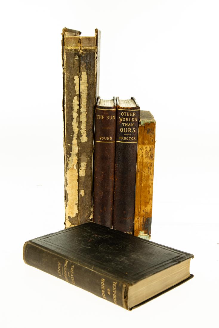 5V ANTIQUE SCIENCE & TECHNOLOGY Decorative: 5V ANTIQUE SCIENCE & TECHNOLOGY Decorative Victorian Gilt Leatherbound Illustrated Plates Weather Astronomy David Abdill Wheeling Illinois Imprint Rare First Edition Photography Sir William de Wiv