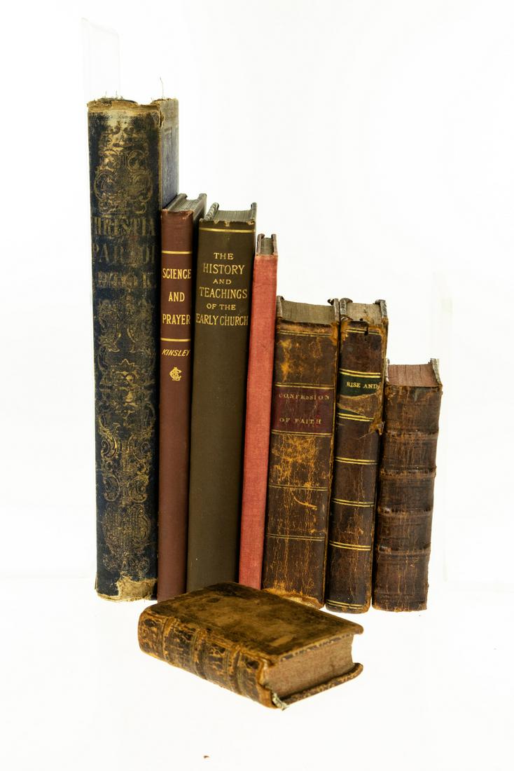 8V ANTIQUE CHRISTIAN TEXTS Leatherbound Gilt: 8V ANTIQUE CHRISTIAN TEXTS Leatherbound Gilt Illustrated Plates Engraved Psalmorum Liber 1804 Greek Psalm Book Latin Theological Text Rise and Progress of Religion Philip Doddridge 1812 Constitution P