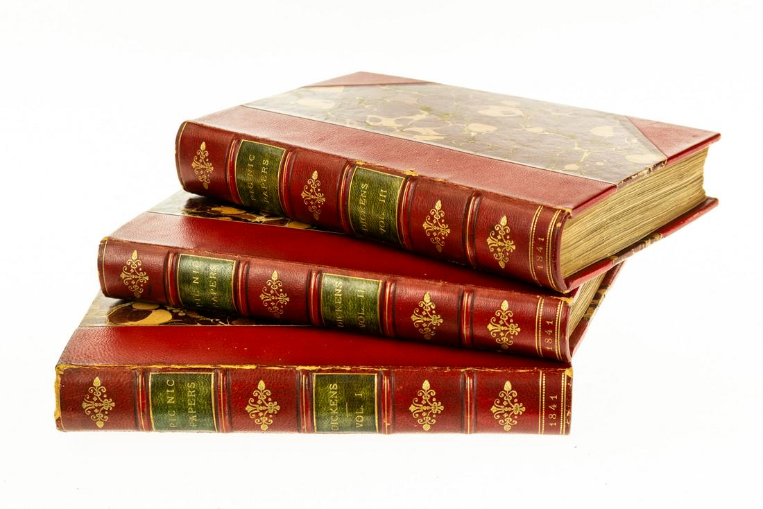 3V Charles Dickens THE PIC NIC PAPERS 1841 First: 3V Charles Dickens THE PIC NIC PAPERS 1841 First Edition Complete Illustrated Plates Frontispieces George Cruikshank Phiz Hablot Knight Browne R. J. Hamerton Picnic Miscellaneous Pieces Anthology Vari