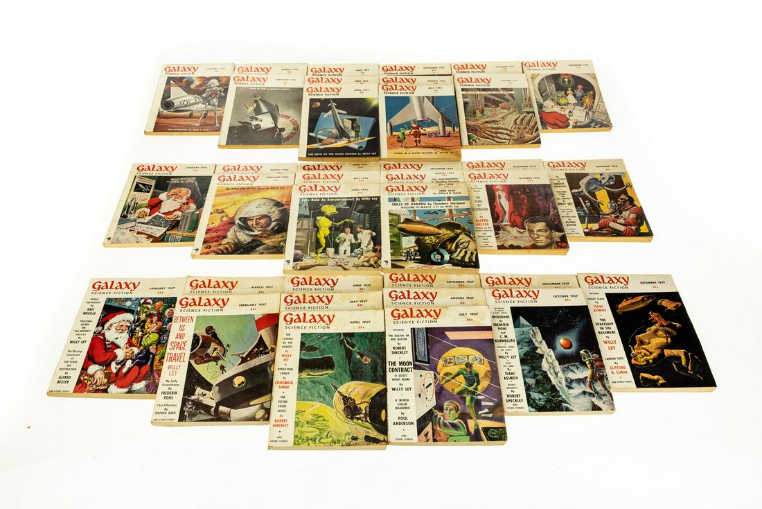 36 Issues GALAXY MAGAZINE 1953 1956 1957 Science: 36 Issues GALAXY MAGAZINE 1953 1956 1957 Science Fiction Fantasy Livid Covers Futuristic Dinosaurs Pohl Poul Anderson Philip K. Dick Asimov Details: This lot features 36 intact vintage issues of the s