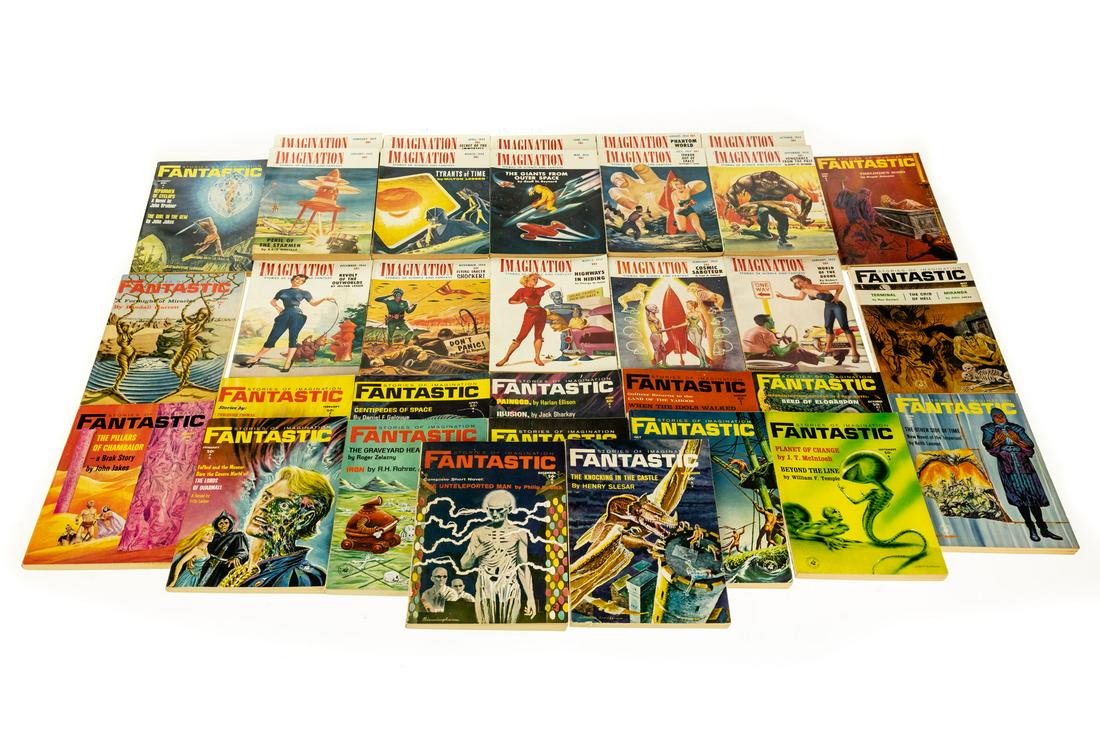 33 Issues Science Fiction Pulp FANTASTIC STORIES IMAGIN: 33 Issues Science Fiction Pulp FANTASTIC STORIES IMAGINATION SCIENCE FANTASY 1954 1955 1964 1965 Leiber Philip K. Dick Slesar McIntosh Sharkey Vance Disch Harlan Ellison Jakes, Rohrer Galouye Zelazny 
