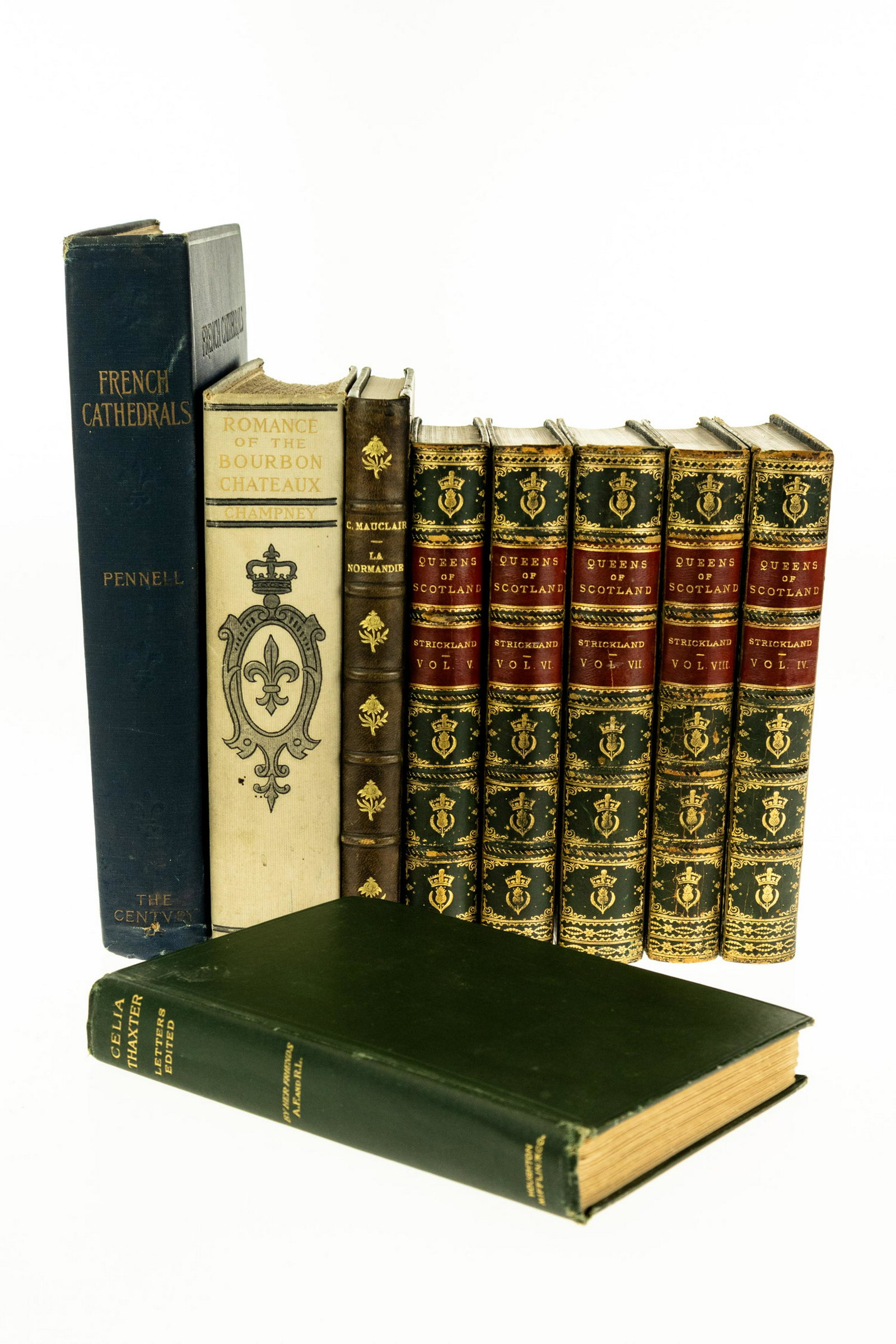 Limited Edition ‐ 9V DECORATIVE ANTIQUE HISTORY: Limited Edition ‐ 9V DECORATIVE ANTIQUE HISTORY Fancy Leather Victorian Gilt Illustrated Plates Lives Queens Scotland English Princesses Great Britain Agnes Strickland Letters Celia Thaxter Roma