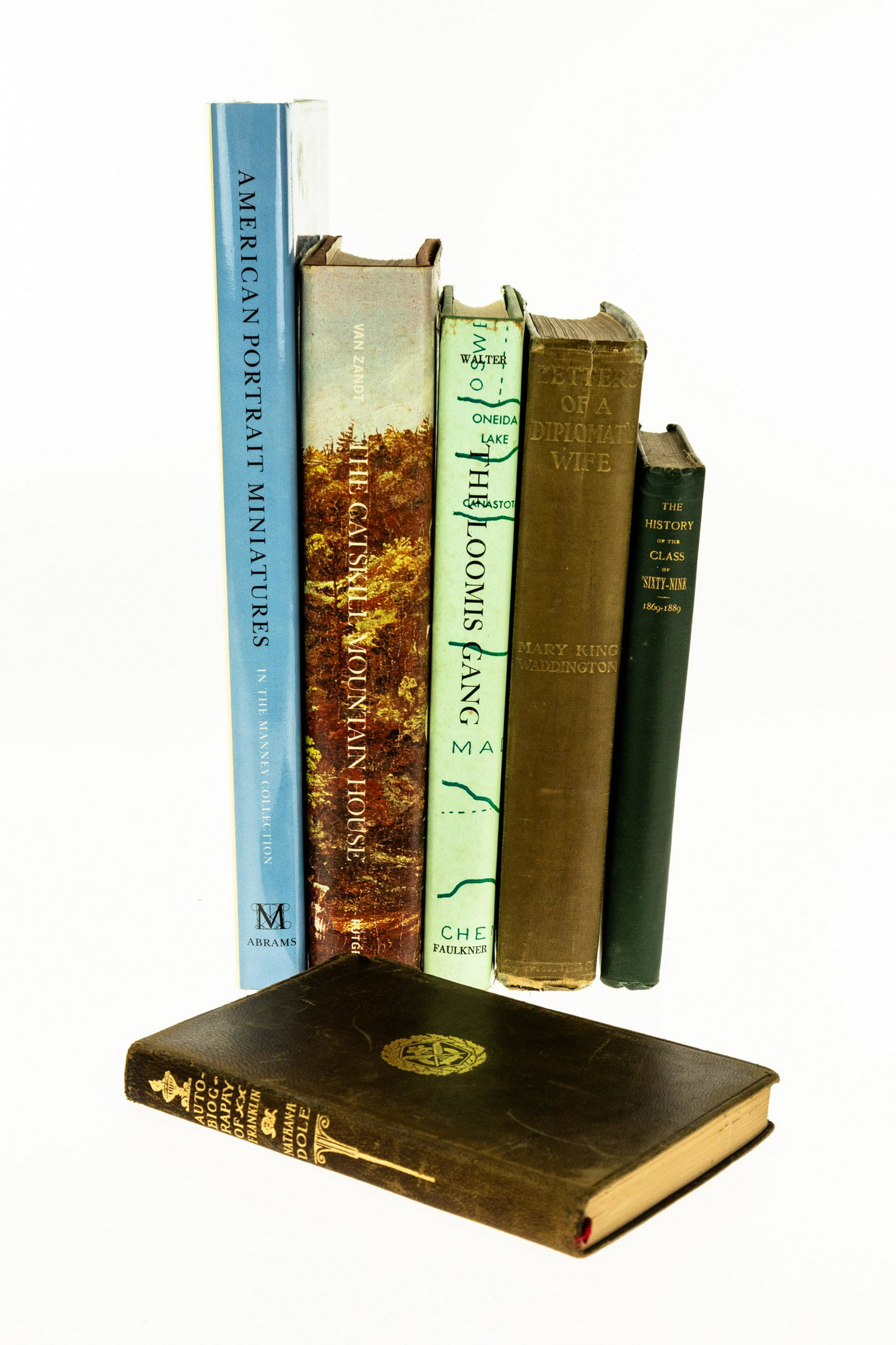 6V COLLECTIBLE AMERICAN HISTORY New York Decorative: 6V COLLECTIBLE AMERICAN HISTORY New York Decorative Vintage & Antique Amherst College ″Light″ Scarce Benjamin Franklin Autobiography Nathan Haskell Dole Leather Gilt Loomis Gang George