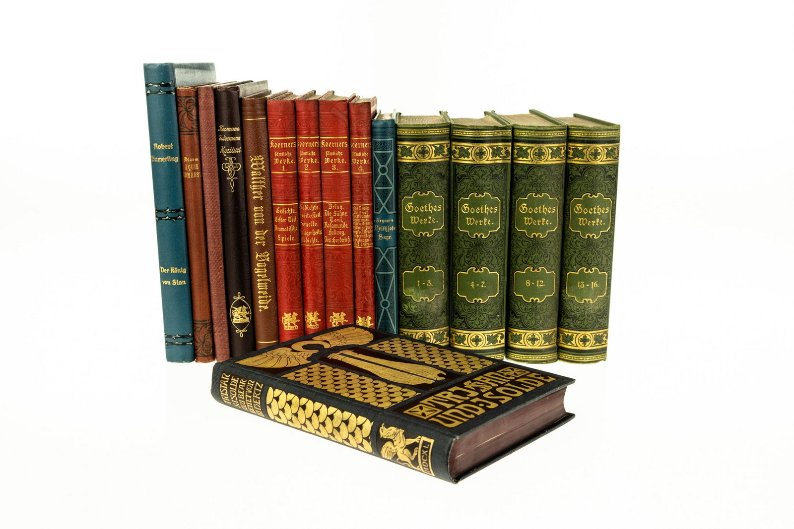 15V DECORATIVE ANTIQUE GERMAN BINDINGS Victorian Gilt: 15V DECORATIVE ANTIQUE GERMAN BINDINGS Victorian Gilt Goethe Korner Walther von der Vogelweide Franz Pfeiffer Karl Bartsch Aquis Submersus Theodor Storm Deutsches Recht Andere Gedichte E. v. Handel
