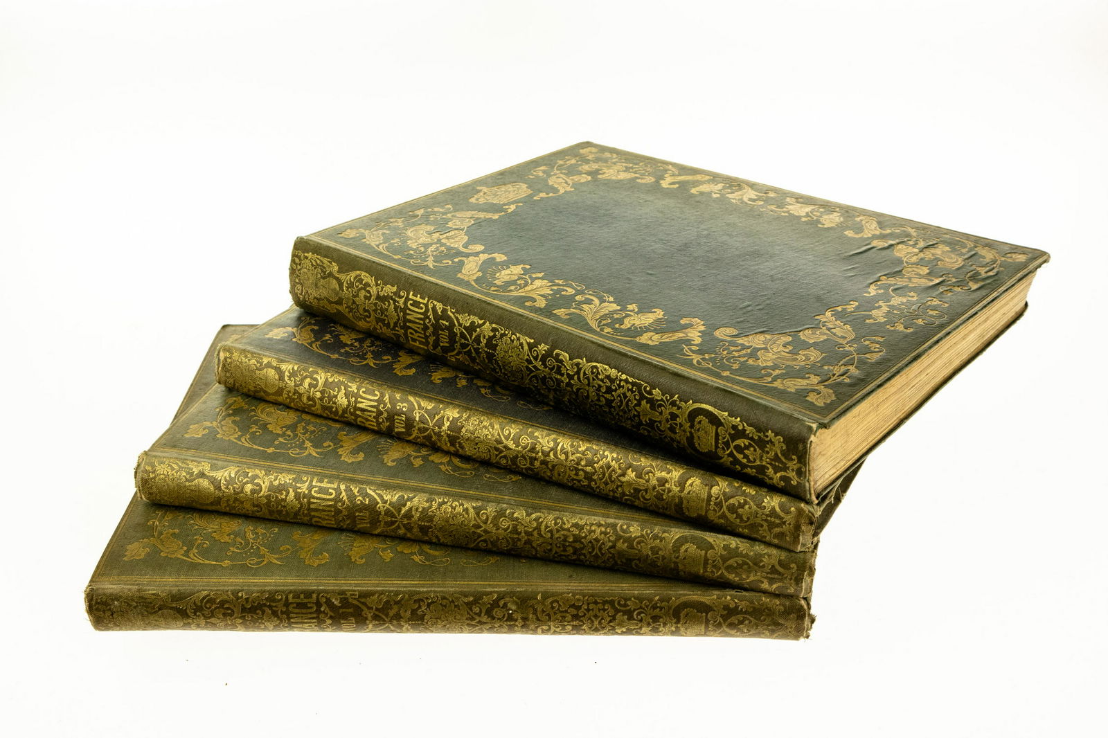 4V Thomas Allom & Rev. G. N. Wright FRANCE: 4V Thomas Allom & Rev. G. N. Wright FRANCE ILLUSTRATED c1840 Complete Set Decorative Gilt Illustrated Engraved Fine Tissue‐Guarded Plates Landscape Scenery Antiquities Military Ecclesiastica