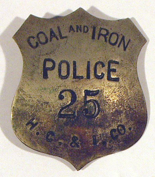 7021 Rare MINING POLICE PIN c1880 Coal Iron H C & I