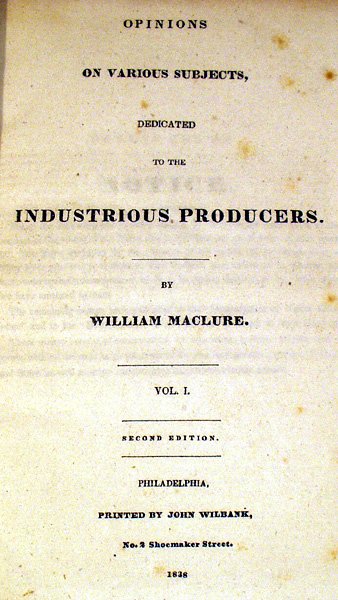 Maclure OPINIONS VARIOUS SUBJECTS 1838 V1 Censore - 2