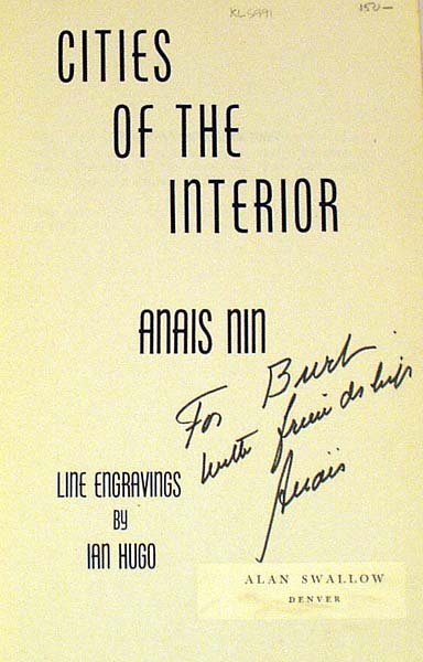 Nin CITIES OF THE INTERIOR 1959 Signed First Ed. - 2