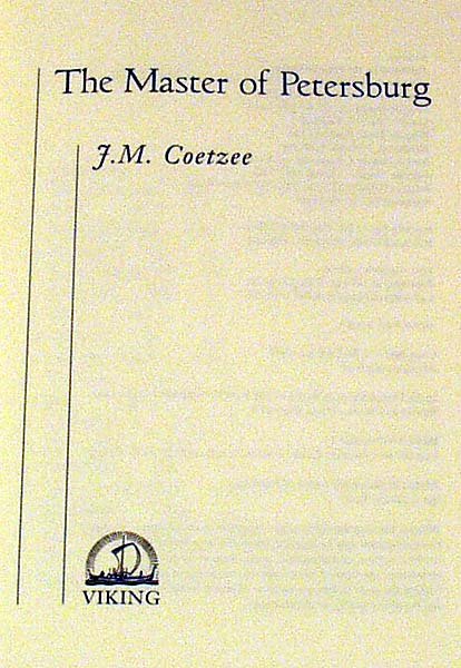 Coetzee MASTER OF SAINT PETERSBURG 1994 Signed 1s - 2
