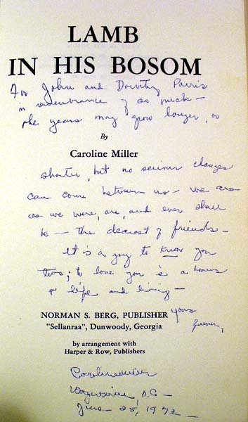 Miller LAMB IN HIS BOSOM 1933 Inscribed Pulitzer - 2