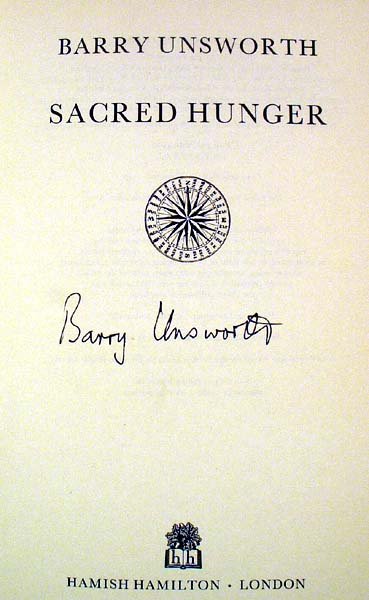 Unsworth SACRED HUNGER 1992 Signed Edition Booker - 2