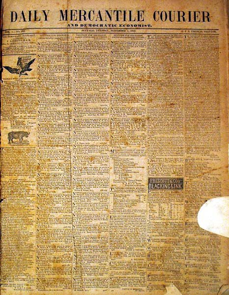 DAILY MERCANTILE COURIER 1842-43 Buffalo NY - 2