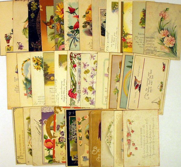 100Pc ANTIQUE BIRTHDAY GREETING CARDS Floral - 2