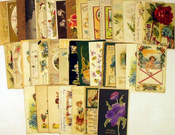 100Pc ANTIQUE BIRTHDAY GREETING CARDS Floral - 3