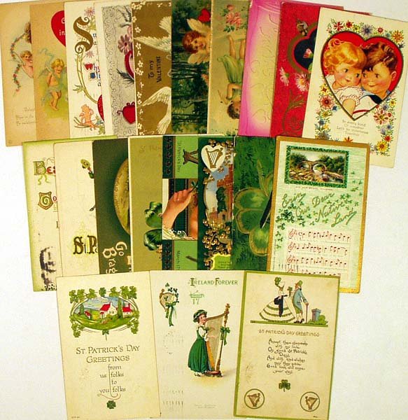21Pc ANTIQUE HOLIDAY GREETING CARDS St. Patricks