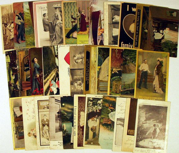 83 Pc Romantic ANTIQUE POSTCARDS Sailor Carriage: This antique and vintage postcard group is part of a large collection we are selling during this auction - check out our other auctions to view more antique decorative and photographic postcards and a