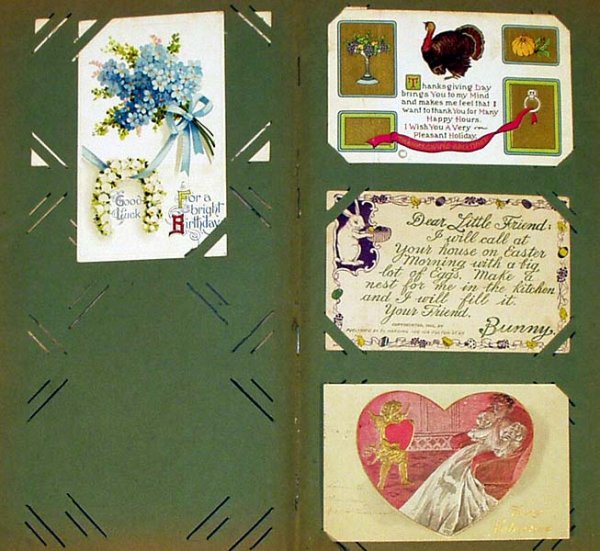 Victorian Holiday ANTIQUE POSTCARD ALBUM Greeting - 3