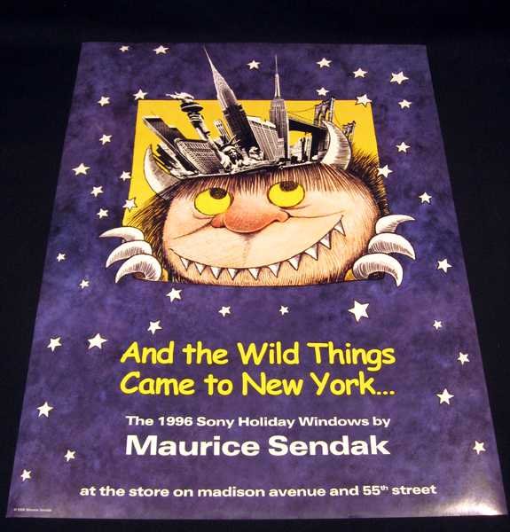 Maurice Sendak AND THE WILD THINGS CAME TO NEW YORK: Details: This lot consists of the artwork shown in the corresponding image(s).The dimensions of this poster are approximately 18" x 24". The central image is of a Wild Thing with a headdress of iconi