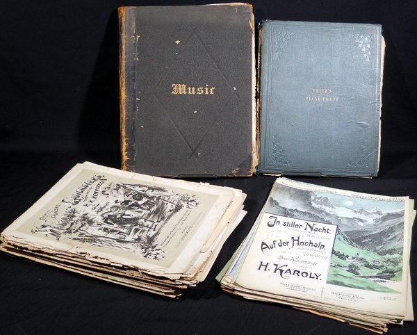 2V + 50Pcs Civil War Marches ANTIQUE SHEET MUSIC: Details: This lot consists of 2 volumes and approximately 50 loose pieces of antique sheet music shown in the corresponding images. Black Americana includes "Glory! Glory! Or The Little Octoroon." Civ