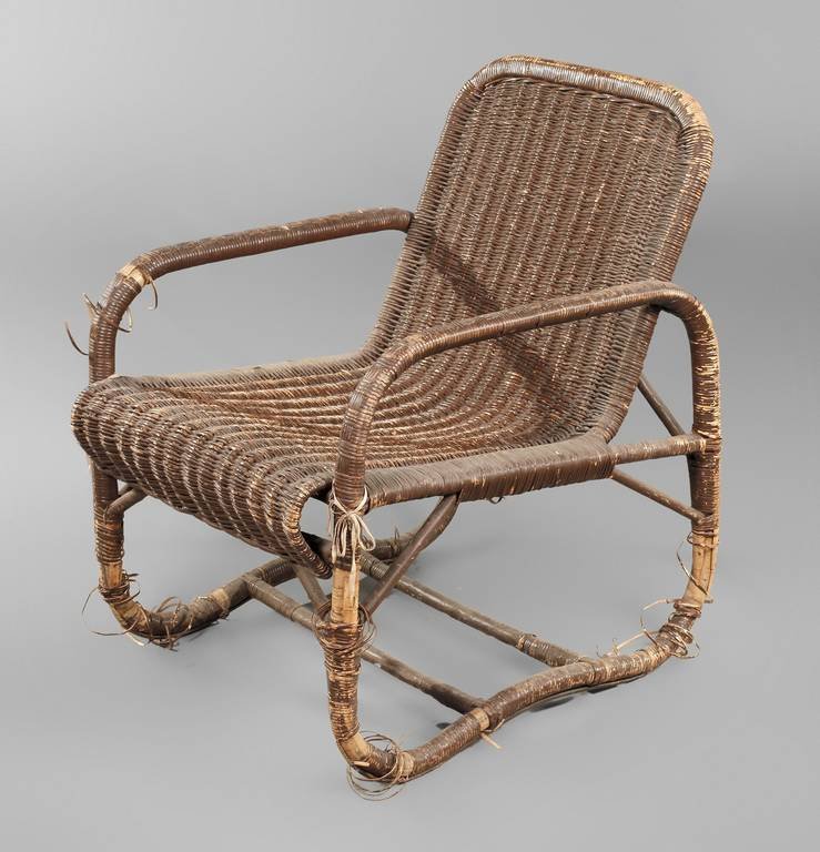 Korbsessel Erich Dieckmann: Entwurf um 1931, Mod. 512, Ausführung wohl Korbflechterei F. Kerber in Coburg , Weidengeflecht später braun gefasst, Wicklung in …
