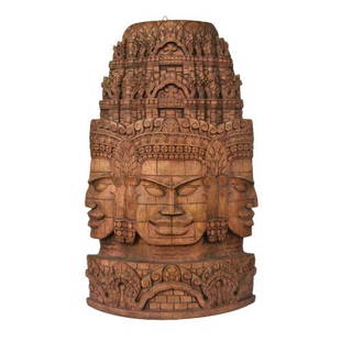 A Cambodian wood carving in the Bayon style: A Cambodian wood carving in the Bayon style