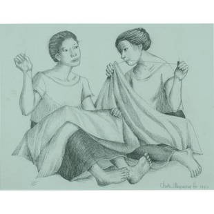 Anita Magsaysay-Ho (1914 - 2012) - Two Women Sewing: Anita Magsaysay-Ho (1914 - 2012) - Two Women Sewing