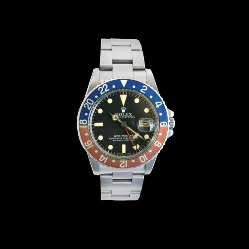 Rolex - GMT-Master, a fine, rare and attractive: Rolex - GMT-Master, a fine, rare and attractive stainless steel automatic dual time wristwatch, reference no. 1675, case 5644932, sold on 28 February 1980