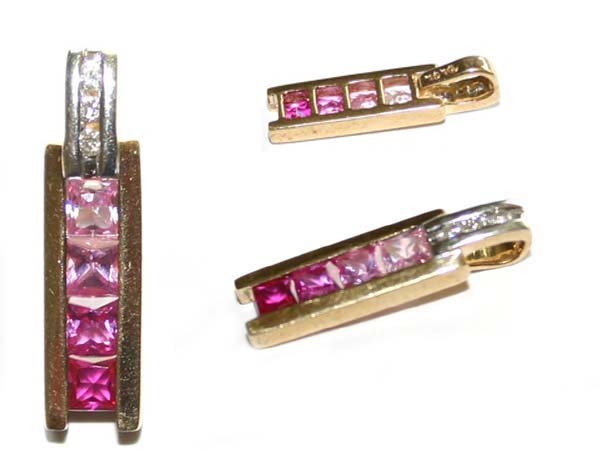 10K Y/G DIA & LAB SAPPHIRE PENDENT.