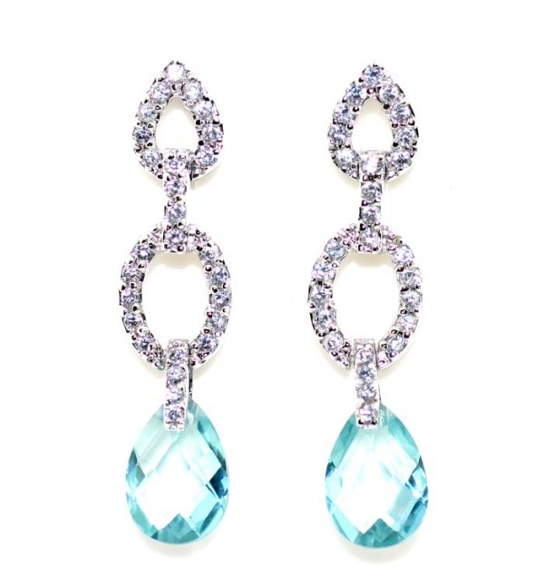 3.CT LAB W & B TOPAZ SILVER EARRINGS .