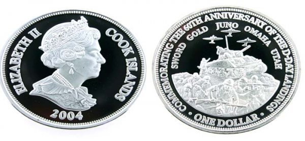 2004 COOK ISLAND D-DAY MEMORIAL COIN.
