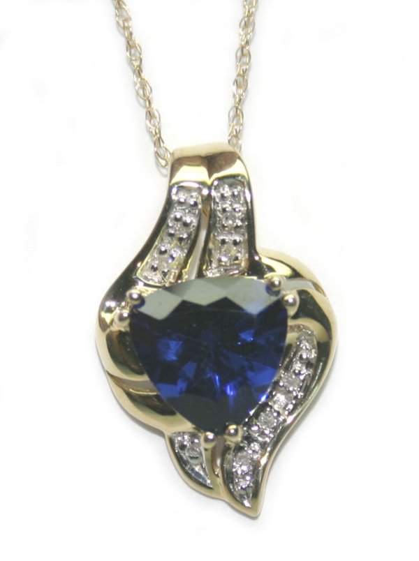 3.50 DIA & LAB SAPPH 10K GOLD PENDANT+ CHAIN .