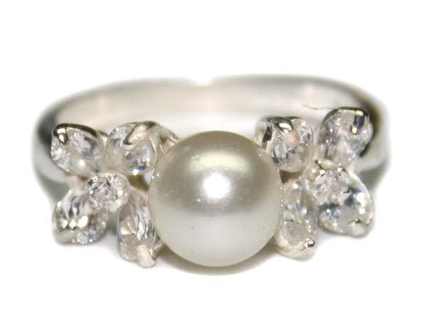1.50 CT LAB W,SAPPH & PEARL SILVER RING.