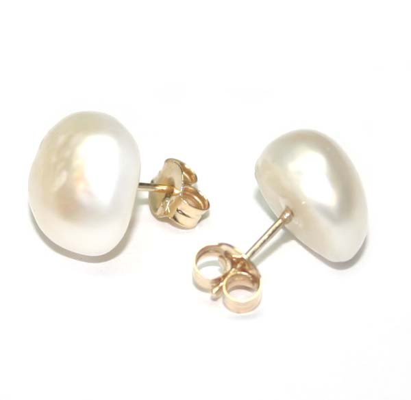 FREE FORM PEARL 14KT GOLD EARRINGS .