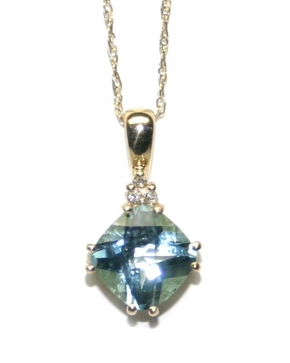 3,CT DIAMOND & BLUE TOPAZ 10K GOLD PENDANT .