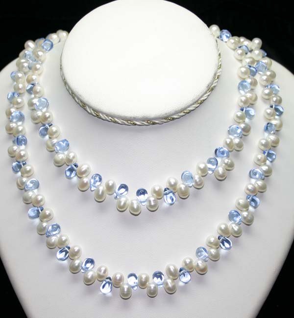 40 INCHES 7mm PEARLS & LAB B.CRYSTAL NECKLACE.