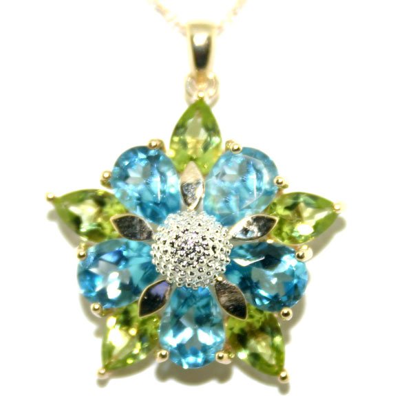 6 CT B,TOPAZ & PERIDOT 10 KT GOLD PENDANT.
