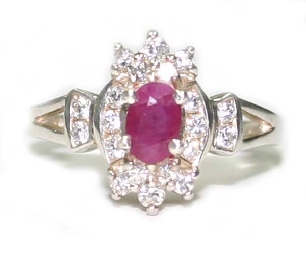1.50CT RUBY & LAB SAPPH SILVER RING.