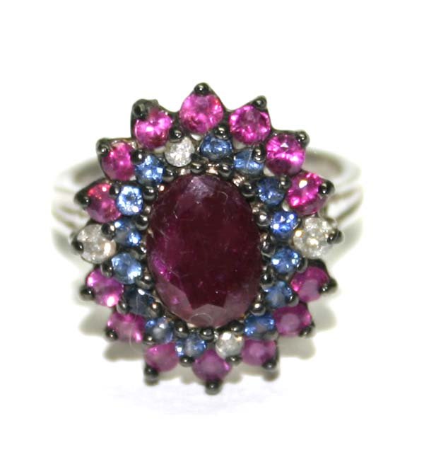 4,CT MULTI COLOR GEM 14KT GOLD RING .