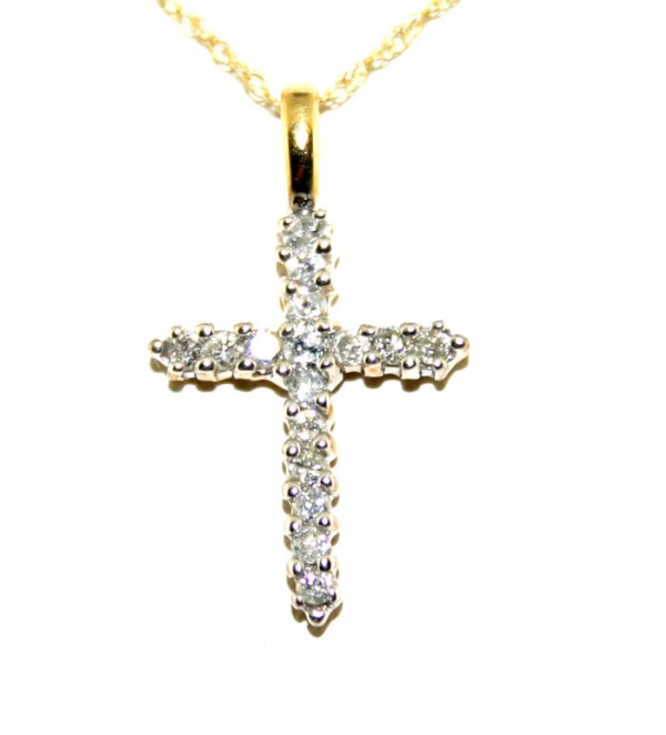 0.50 CT DIAMOND 14K GOLD CROSS PENDANT .