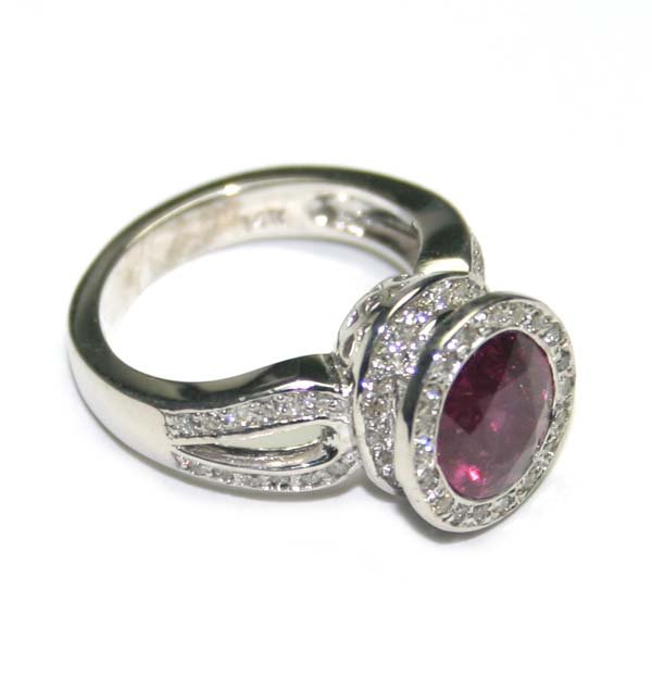 3,50 CT DIAMOND & RUBY 14K GOLD RING .