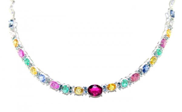 30.CT DIAMOND & MULTI COLOR GEM 14K GOLD NECKLAC