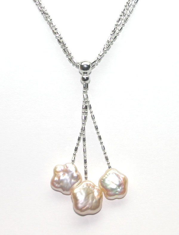13mm NATURAL PEARL FLOWER SILVER NECKLACE.