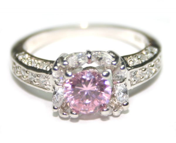 2.CT LAB WHITE & PINK SAPPH SILVER RING.