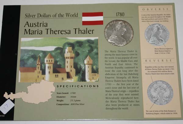 AUSTRIA MARIA THERESA THALER 1780 SILVER COIN .