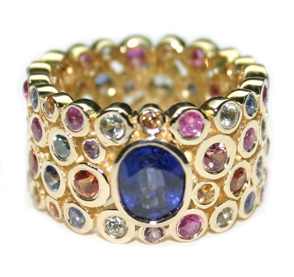 8 CT BLUE DIA & MULTI COLOR GEM 18K 12 GR RING . - 2
