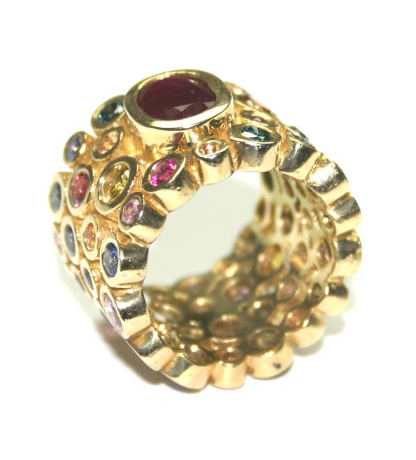 10,CT MULTI COLOR GEM 18K GOLD RING 25 GR . - 2