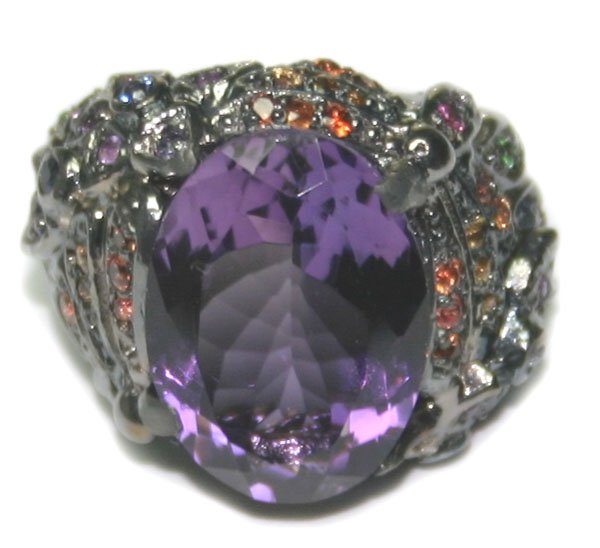 12 CT MULTI COLOR GEM 23.30 GR 14KT GOLD RING.